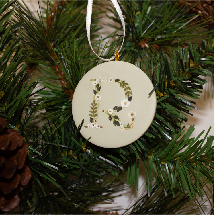 Floral Initial Ornament | Sage, Cream