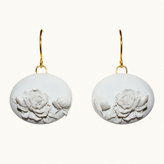 Monochrome Peony Earrings | Powder Blue