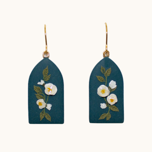10- Teal Floral Cathedral Arch Earrings