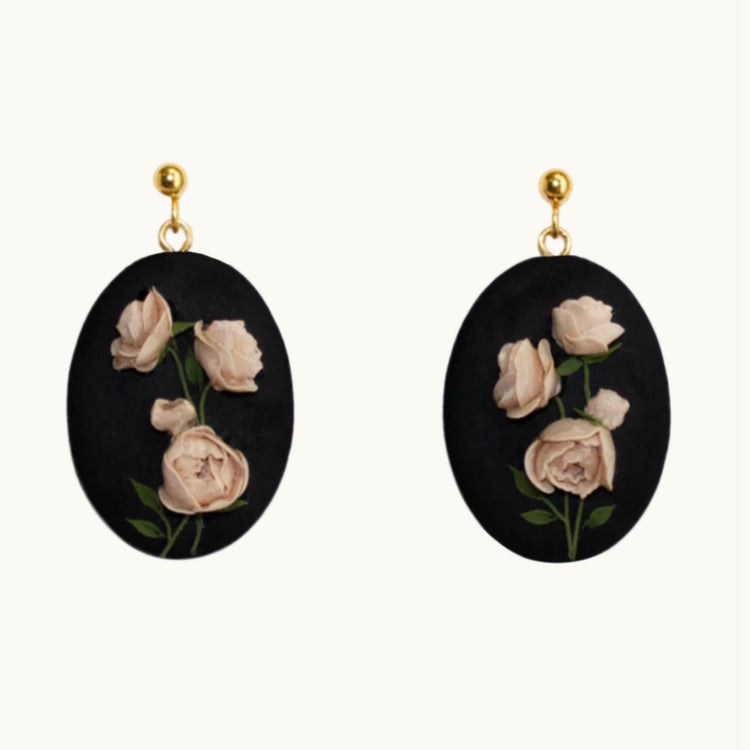 Dark Peony Portrait Earrings | Pre-Order for Kitty Vet Bills :)