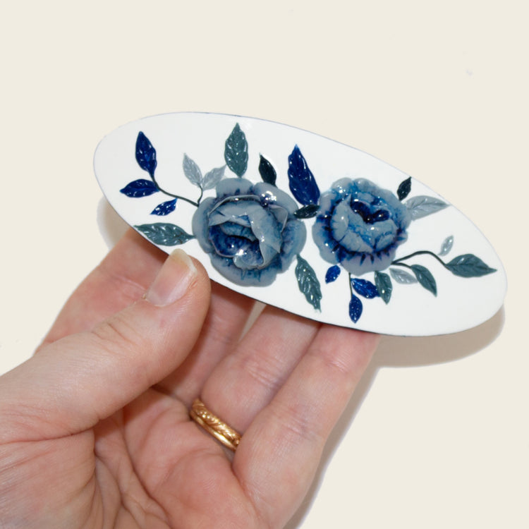 Blue Porcelain Floral Barrette | Porcelain Series