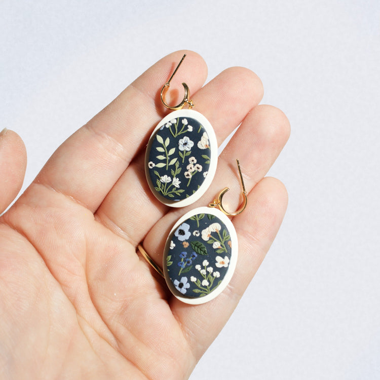 Framed Floral Slab Earrings