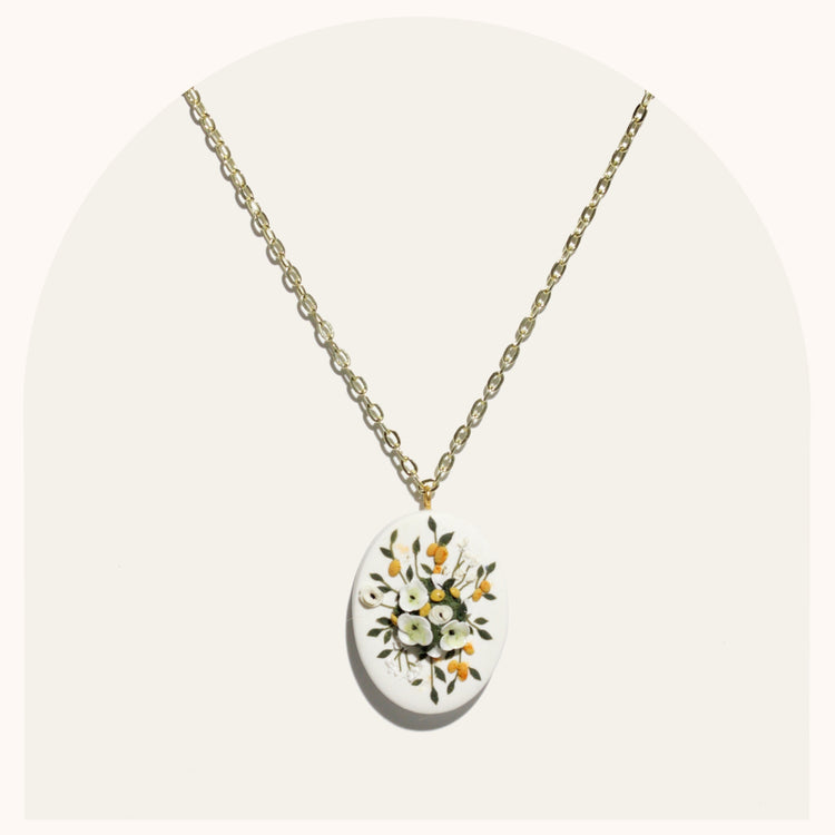 Bouquet Necklace | White Poppies and Oranges