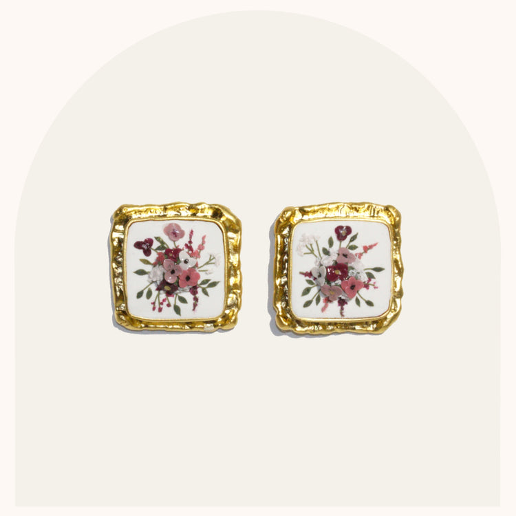 Square | Gold Inlay Bouquet Studs