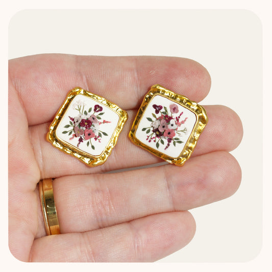 Square | Gold Inlay Bouquet Studs